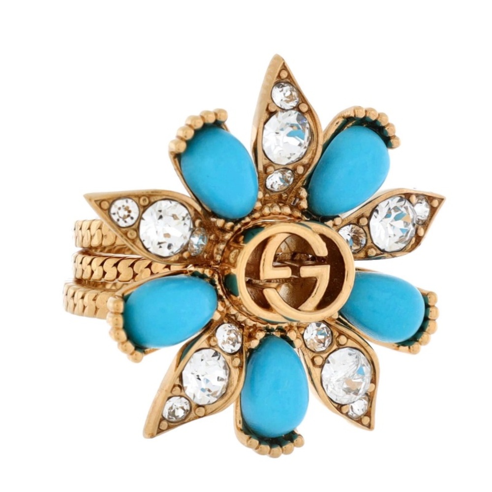 Gucci Gold and Turquoise Floral Ring